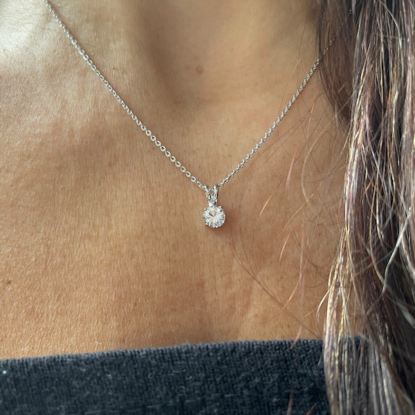 Solitaire Necklace / CZ Prong Necklace Sterling Silver / Dainty Solitaire Necklace / Minimalist Necklace / Solitaire Cz / Floating CZ