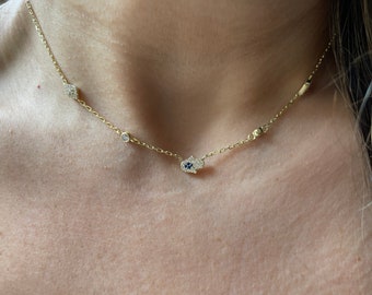 Hamsa Necklace /  Small Hamsa Necklace / Gold Hamsa Station Necklace / Layering Hamsa Necklace / Protection Necklace