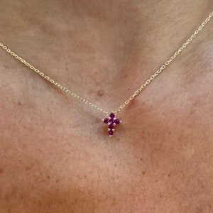 Ruby Cross Necklace / Small Ruby Cross Necklace / Mini Cross Necklace / Dainty Ruby Cross / Dainty Cross Necklace / Layering Ruby Cross