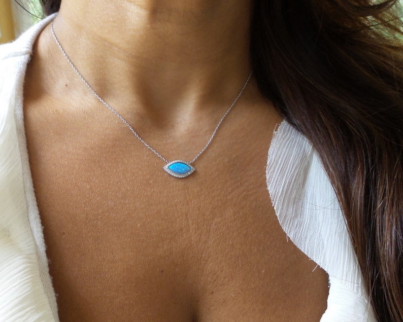 Opal Necklace Evil Eye Necklace Opal Evil Eye Necklace Cz Opal Necklace Kabbalah Jewelry Sterling Silver Evil Eye Yoga Jewelry