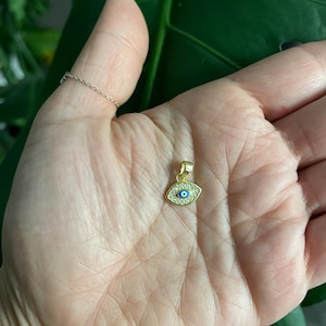 Gold Sterling Silver Evil Eye Pendant: Cubic Zirconia Charm