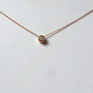 Diamond Necklace/ 14k Gold Diamond Solitaire Necklace/ Sliding Diamond Prong Set Necklace/ Floating Diamond/ Dainty Diamond Necklace/ Gift