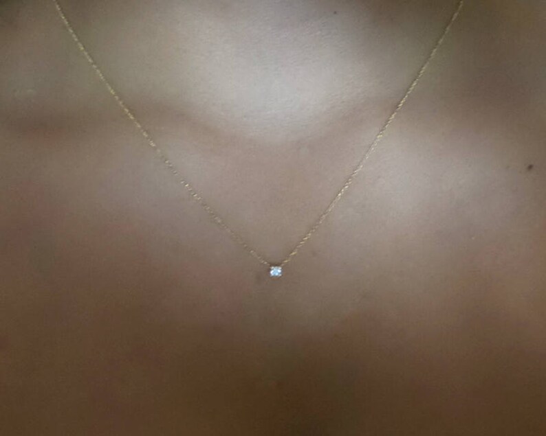 Diamond Necklace 0.05ct / 14k Gold Diamond Solitaire Necklace / Diamond ProngSet Necklace / Floating Diamond / Dainty Diamond Necklace / Min image 9