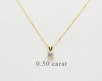 Lab Grown Diamond Solitaire Pendant: 0.50ct VVS1 14k Gold