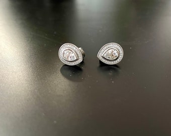 Peart Shape Diamond Cz Earrings / Large CZ Earrings / Sterling Silver Solitaire Earrings