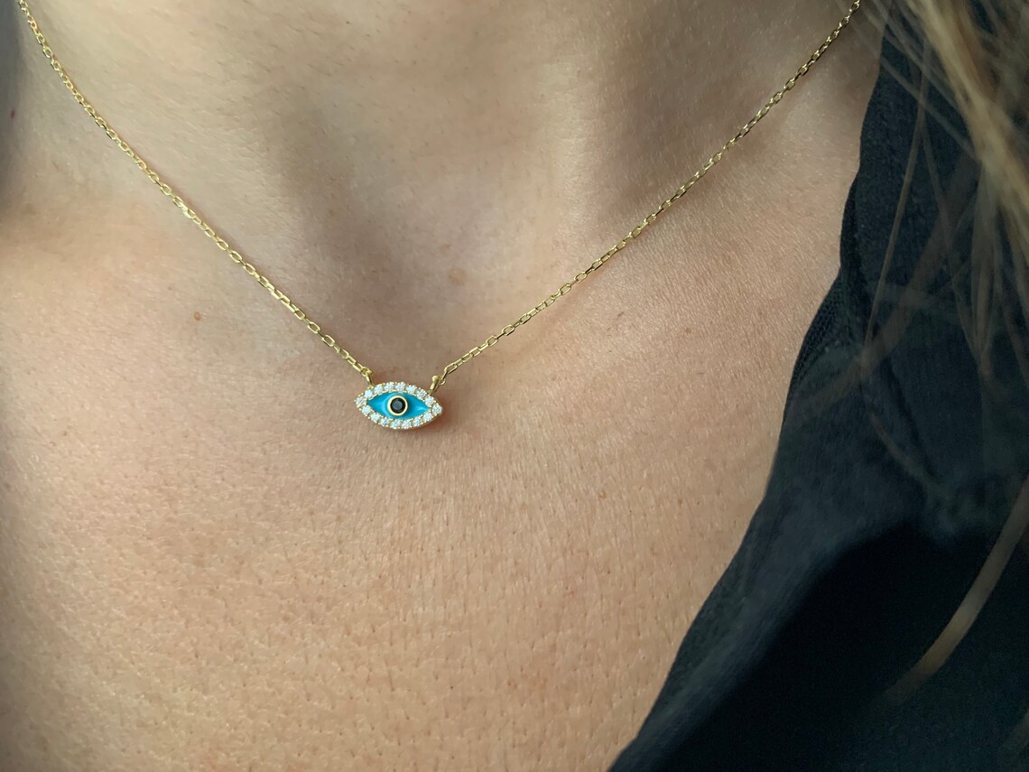 Gold Evil Eye Necklace / Blue Evil Eye Necklace / Gold Evil - Etsy