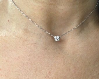 Solitaire Diamond Necklace / Diamond Necklace / Diamond Solitaire / CZ Necklace Sterling Silver / Dainty Solitaire Necklace / Diamond CZ Bez