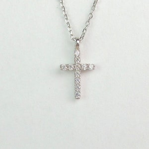 CZ Sterling Silver Cross Necklace: Dainty Gold Plated Pendant