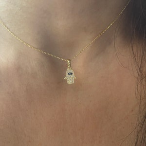 Hamsa Necklace / Cz Hamsa Necklace / Gold Hand Of God Necklace / Hand of Fatima Necklace / Hamsa Hand Pendant