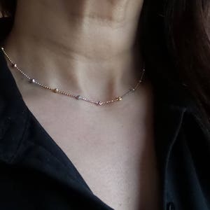 Sterling Silver Faceted Bead Necklace: Tri-Color Moon Cut Chain