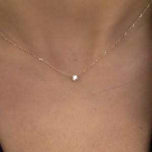 Diamond Necklace 0.05ct / 14k Gold Diamond Solitaire Necklace / Diamond ProngSet Necklace / Floating Diamond / Dainty Diamond Necklace / Min image 8