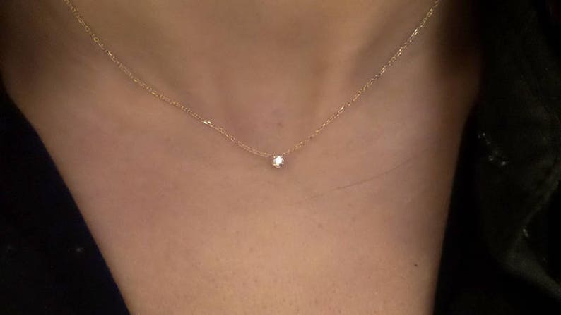 Diamond Necklace 0.05ct / 14k Gold Diamond Solitaire Necklace / Diamond ProngSet Necklace / Floating Diamond / Dainty Diamond Necklace / Min image 8