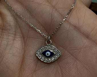 Collar de ojo malvado de plata esterlina: colgante de protección con circonita cúbica
