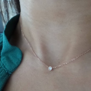 Diamond Necklace / 14k Rose Gold Solitaire Diamond Necklace / Diamond Bezel Necklace / Minimalist Diamond Necklace / Dainty Diamond / Gift image 1