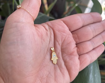 Gold Sterling Silver Hamsa Pendant: Cubic Zirconia Charm