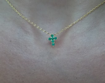 Emerald Cross Necklace / Small Cross Necklace / Mini Emerald Cross Necklace / Layering Emerald Cross / Dainty Cross Necklace /Everyday Cross