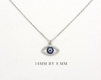 Sterling Silver Evil Eye Necklace: CZ Accents, Protection Pendant