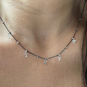 Sterling Silver Multi Cross Necklace: Black Rhodium Dainty Cross
