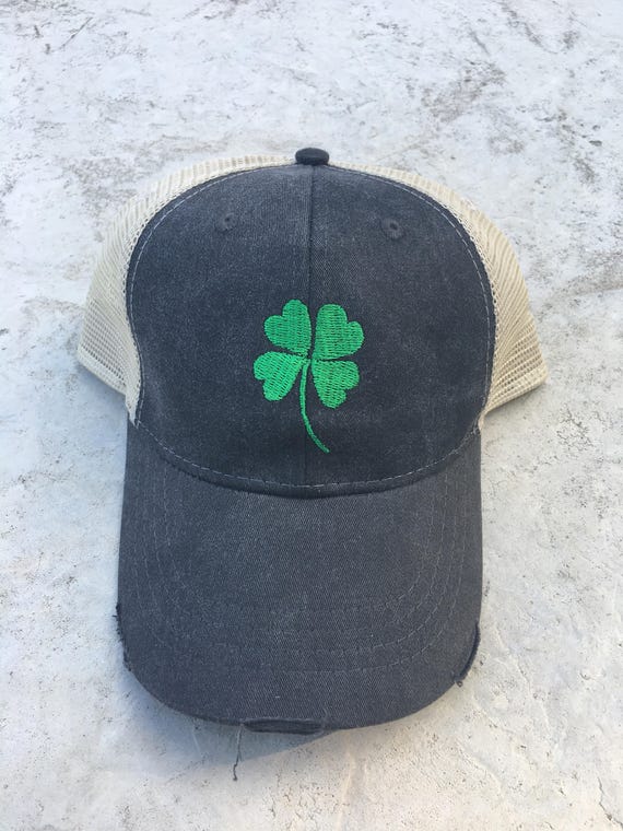 Shamrock four leaf clover trucker hat cap distressed hat | Etsy