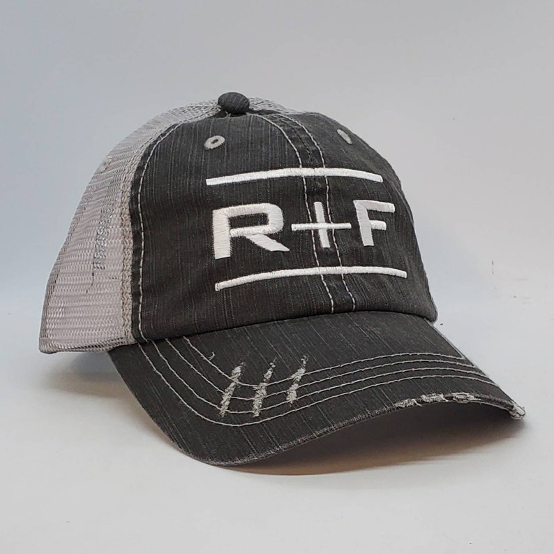 Rodan and Fields, hat, RF, cap, trucker hat, womens hat, mesh hat,, mesh, black, distressed, RF image 2