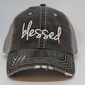 Blessed, religion, low profile hat, mesh hat, black hat, distressed hat