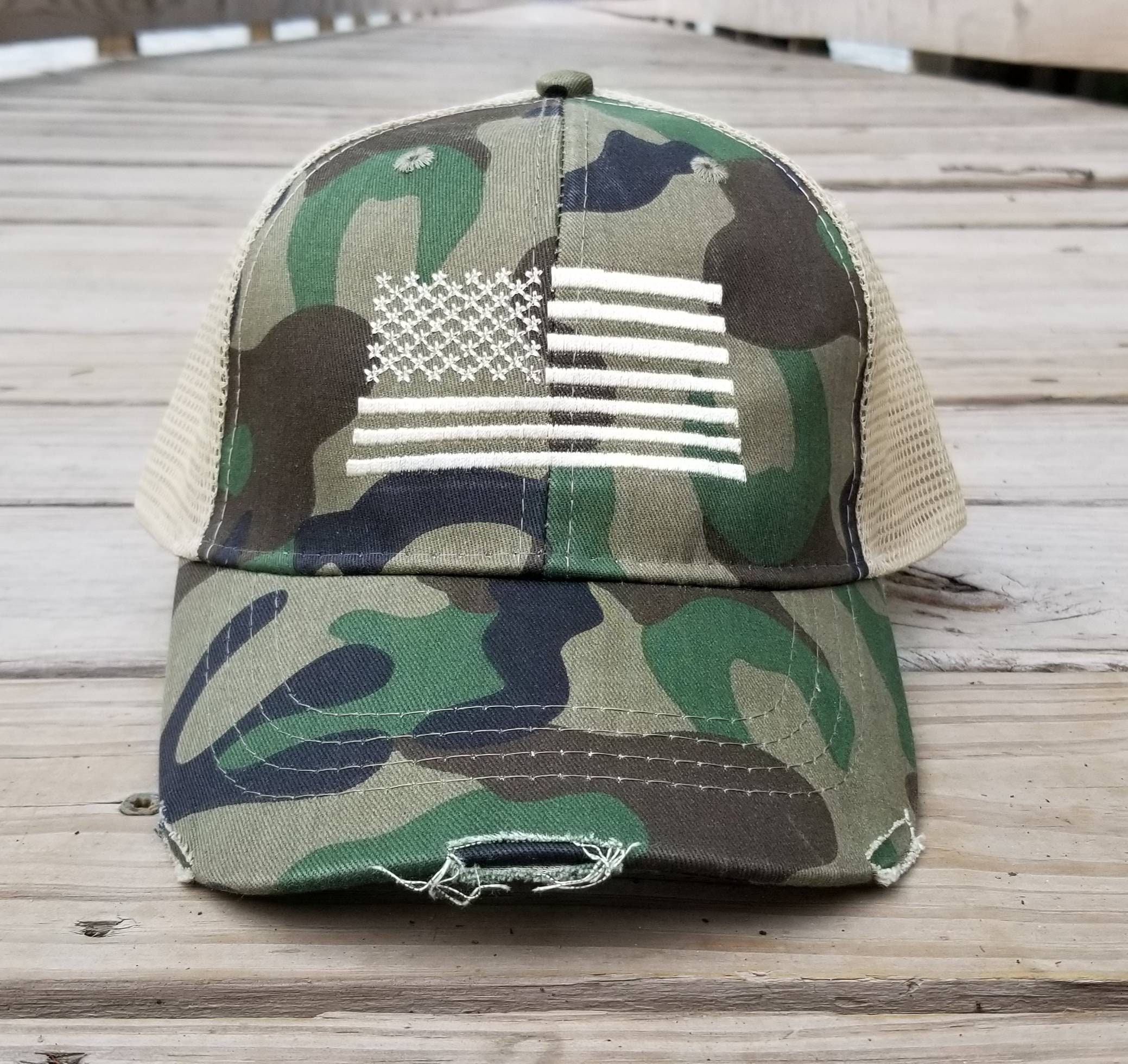 American Flag Camo Distressed Trucker 