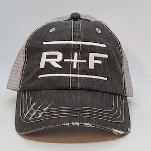 Rodan and Fields, hat, RF, cap, trucker hat, womens hat, mesh hat,, mesh, black, distressed, RF image 1