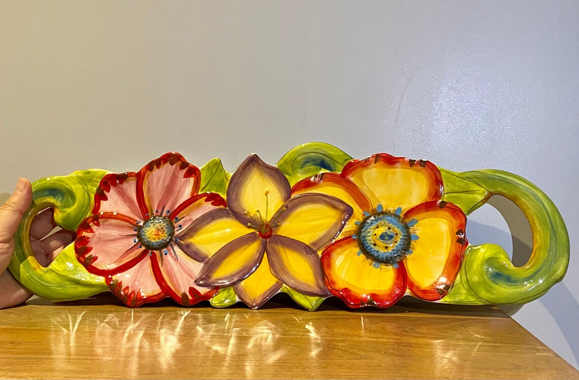Beautiful Ceramic Flowers Design Tray Etsy UK