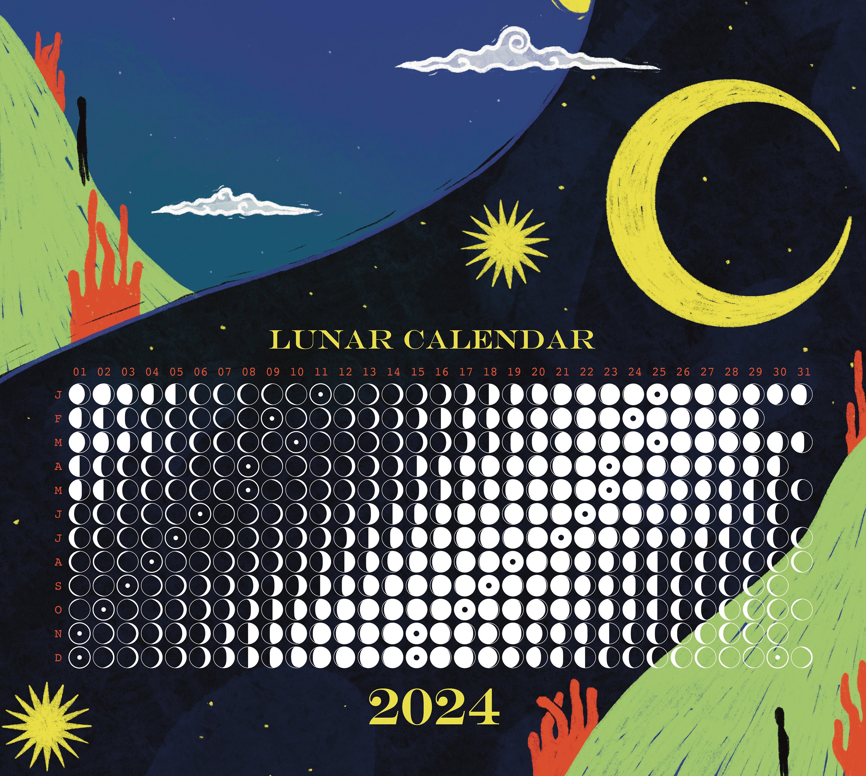 2024 Lunar Moon Calendar Poster High Quality Giclee Print Wall Etsy