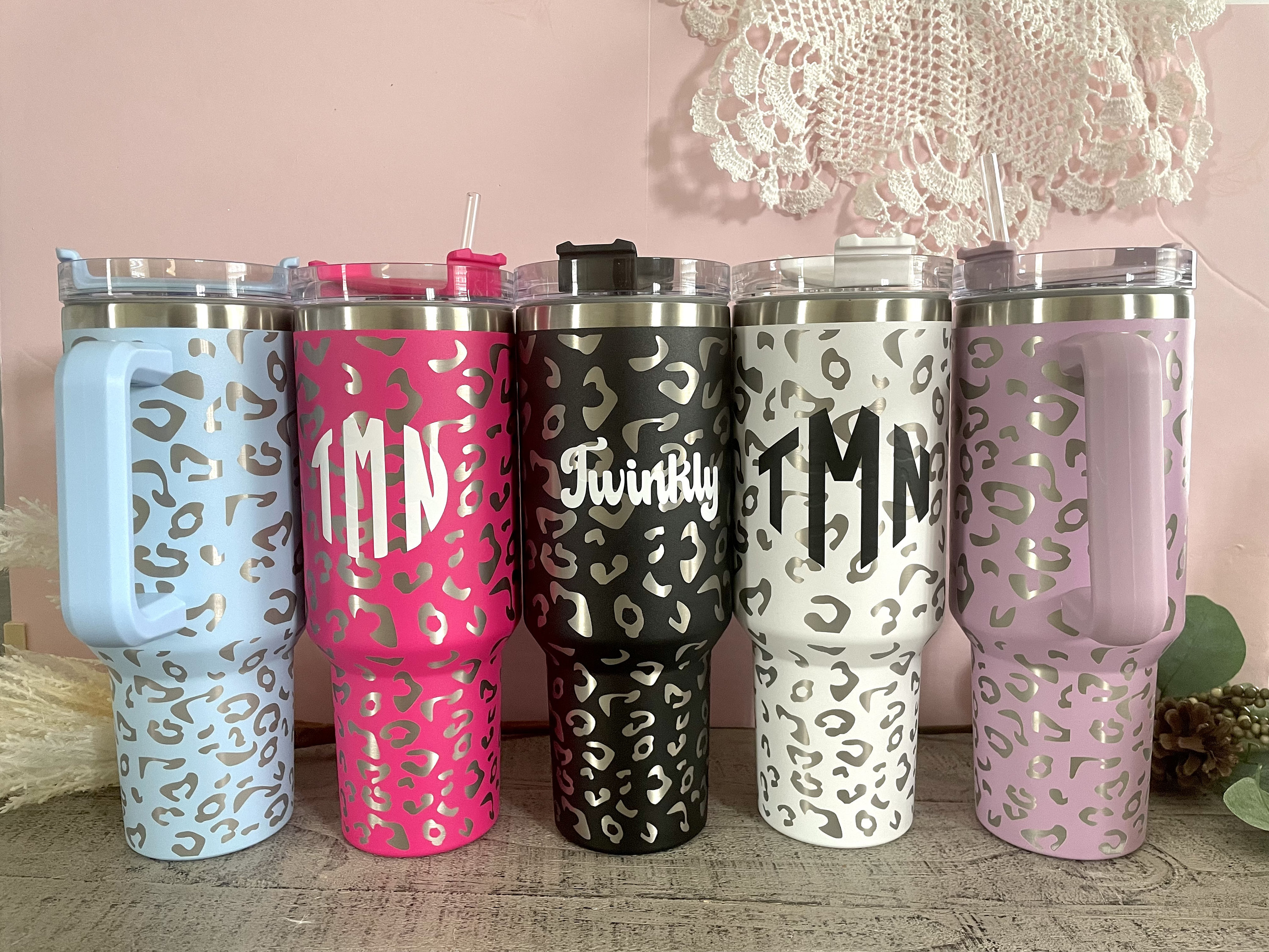 Leopard Print-3 40oz Tumbler with Handle Insulated Stainless Steel