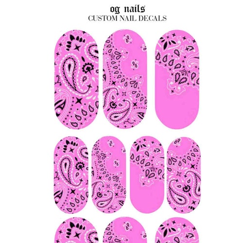 Pink Bandana Nail Decals Paisley Nail Art Waterslide Decal Etsy