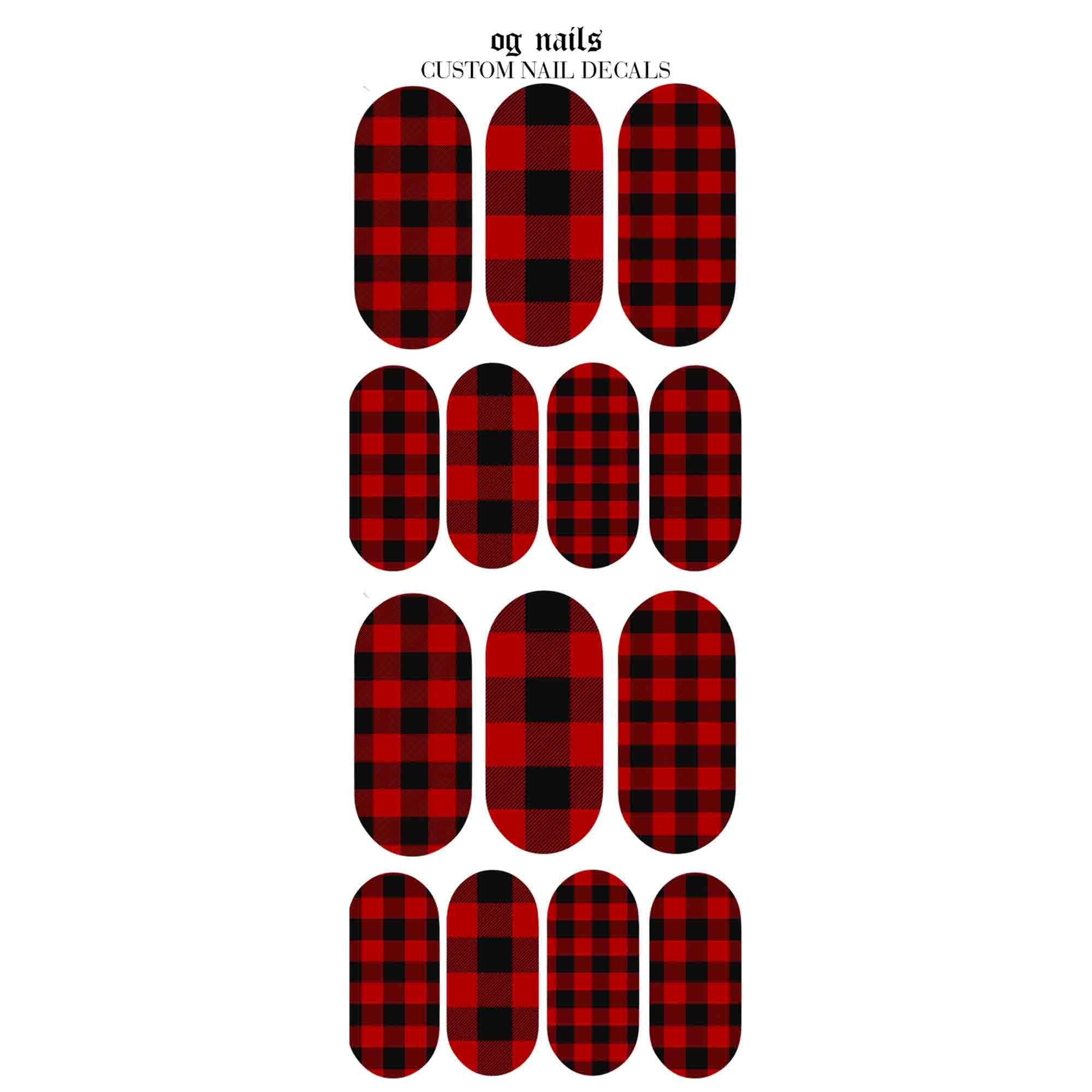 Download Plaid 2 Nail Decals Red Buffalo Plaid Nail Art Waterslide Etsy