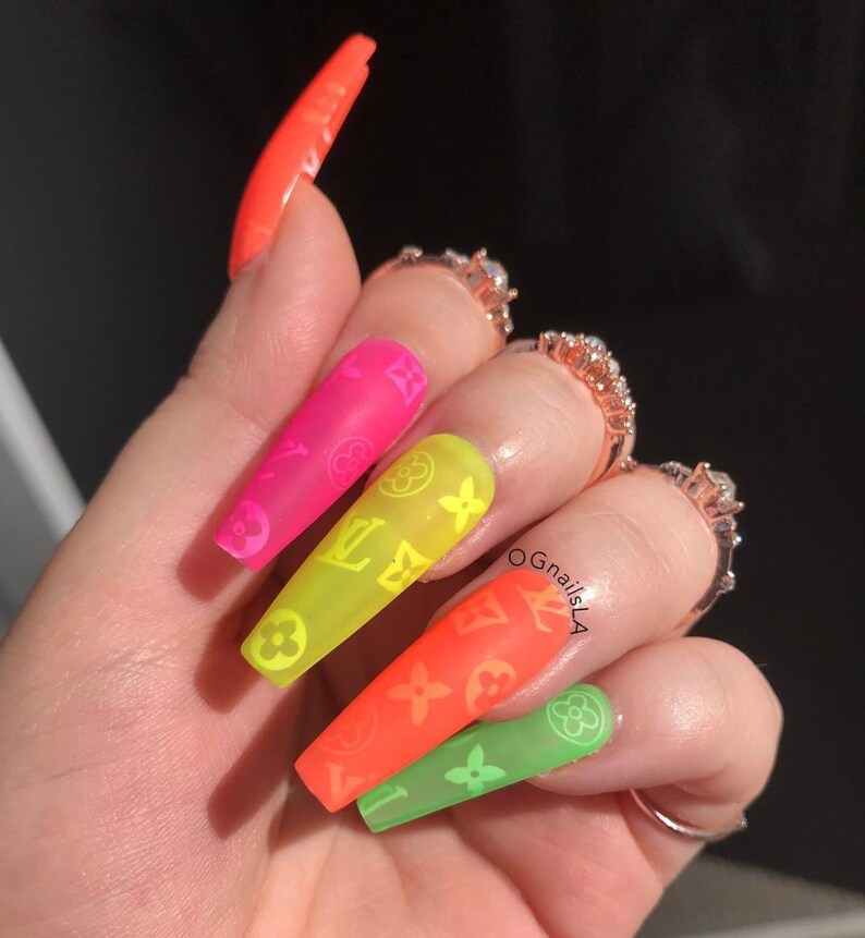Neon Popsicle Lv Press On Nails Designer Nails Acrylic Etsy