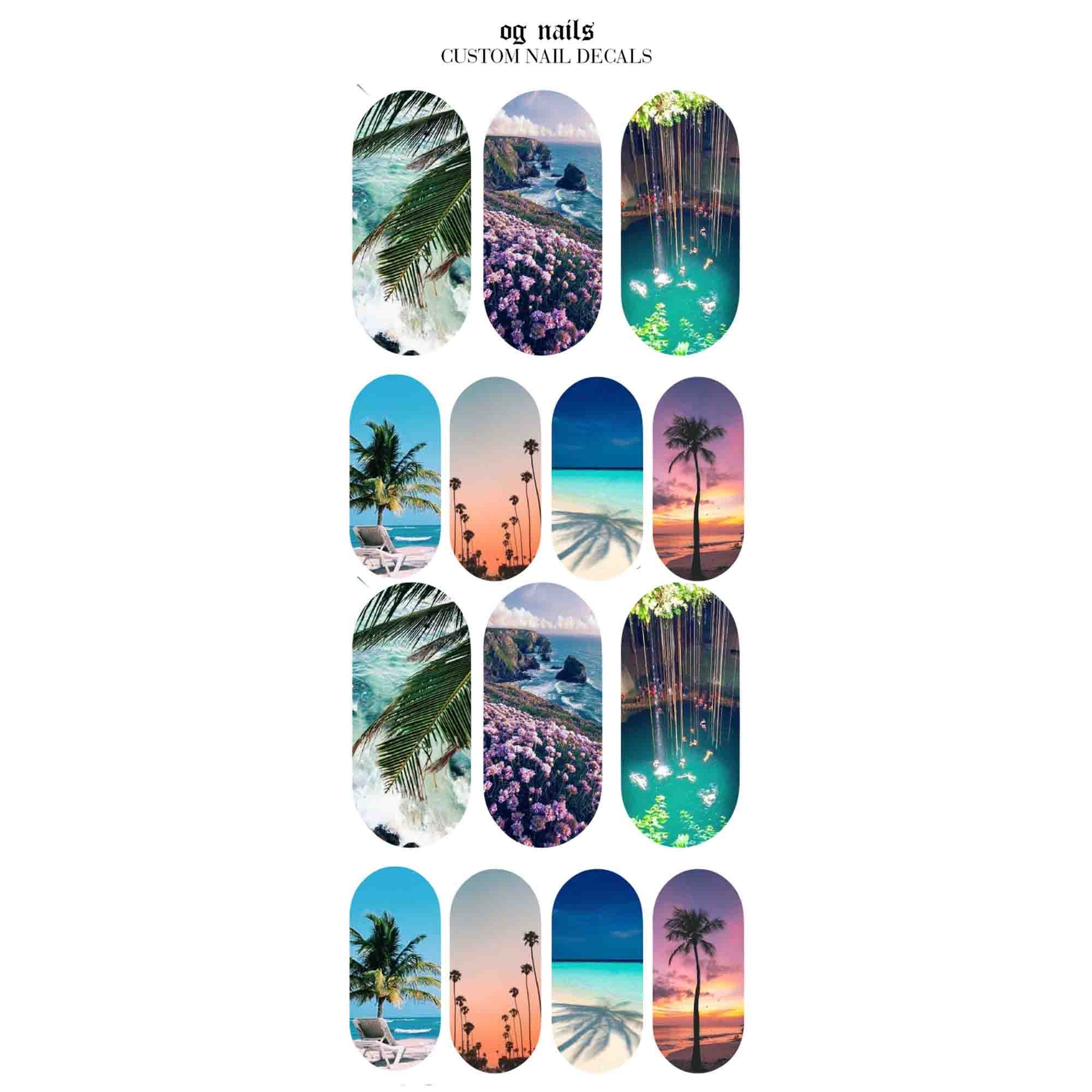 Paradise Nail Decals Tropical Palm Trees Nail Art Nail Etsy