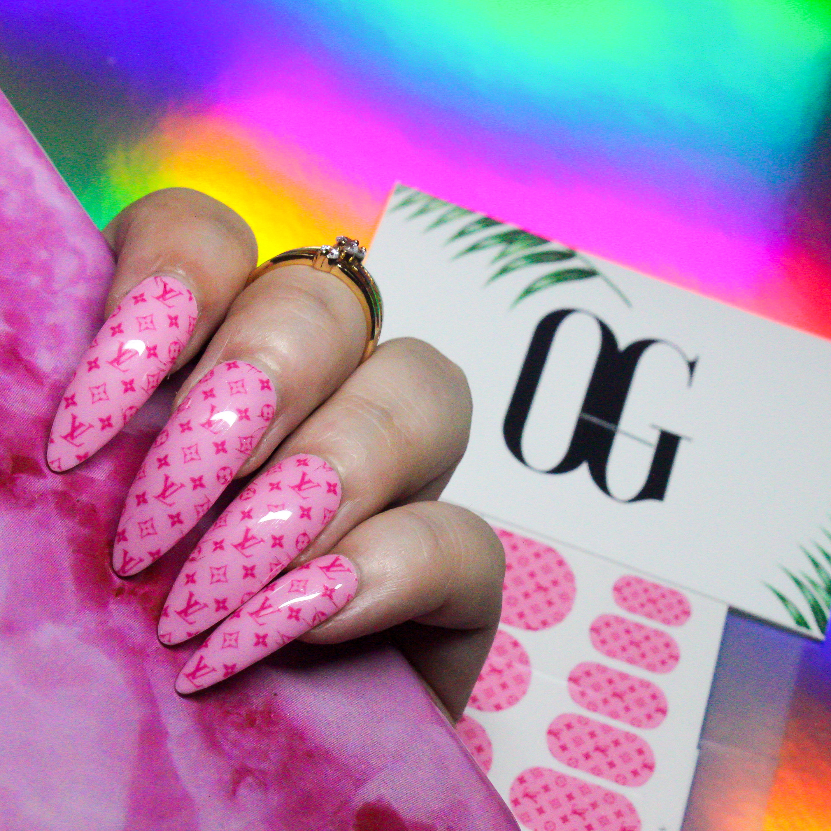 Pink Louis Inspired Nail Wraps Designer LV Pattern Nail | Etsy