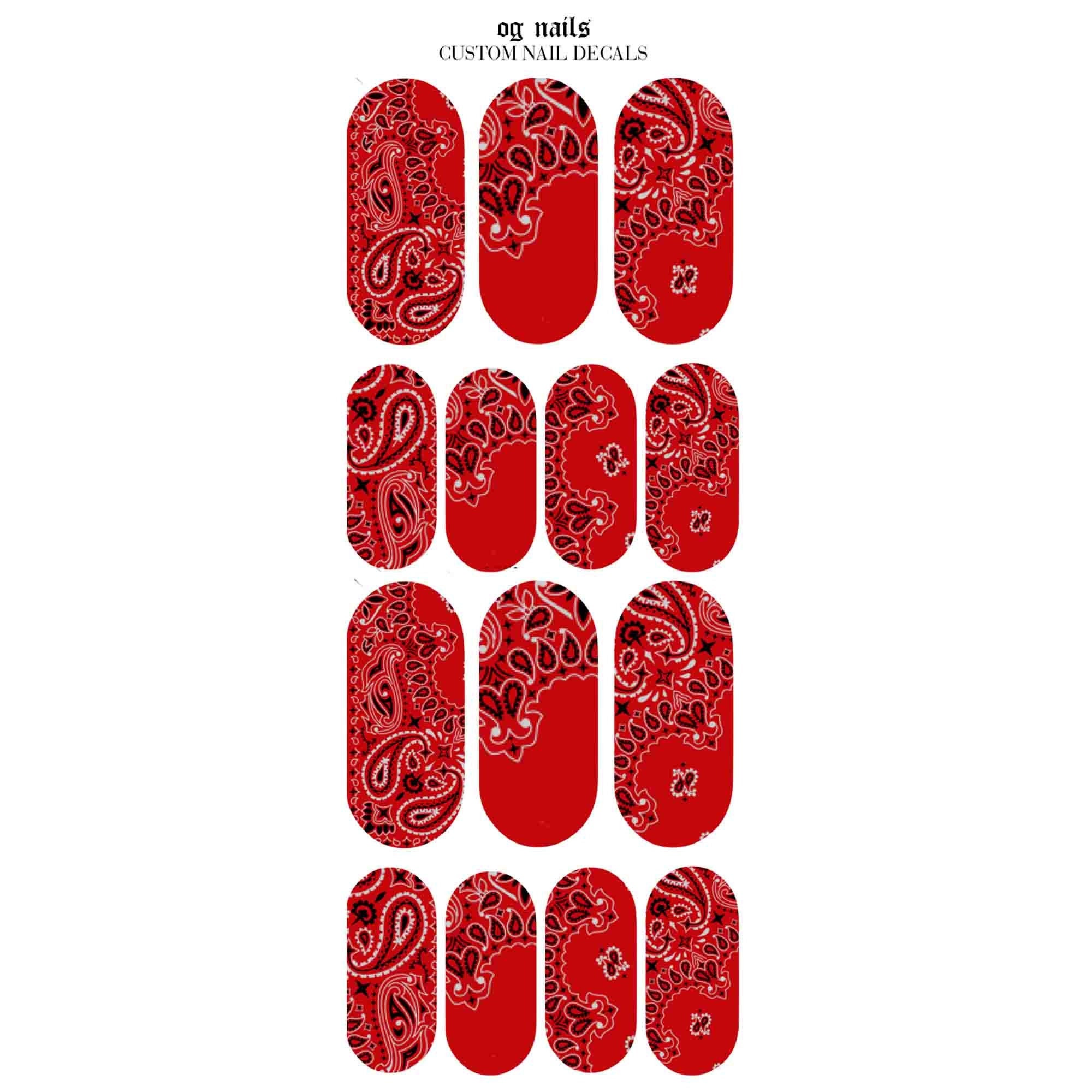 Red Bandana Nail Decals Paisley Nail Art Waterslide Decal Etsy