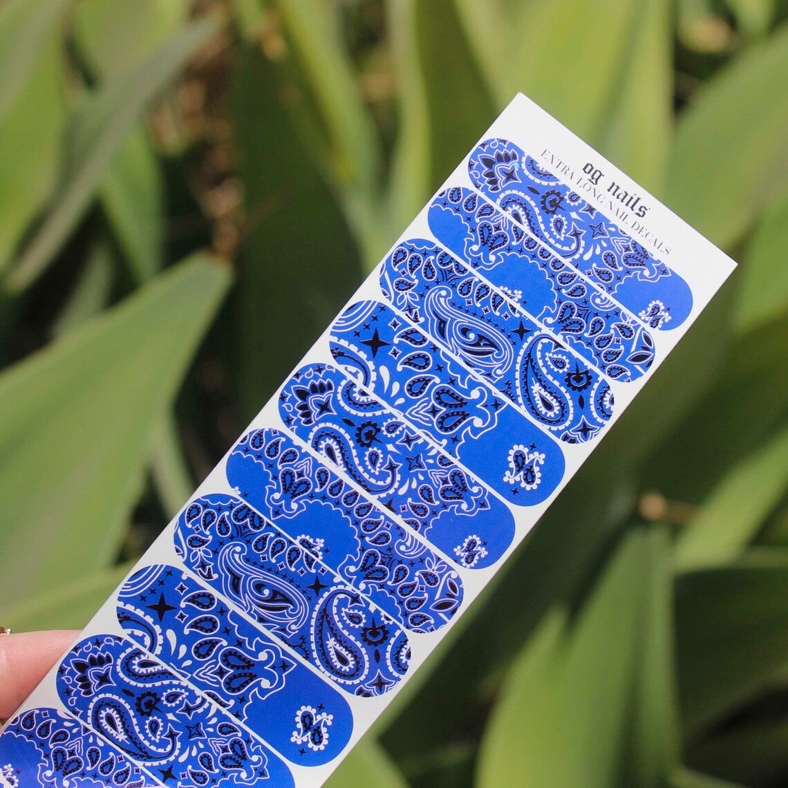 Blue Bandana Nail Decals XL Length Nail Decals for Long Etsy