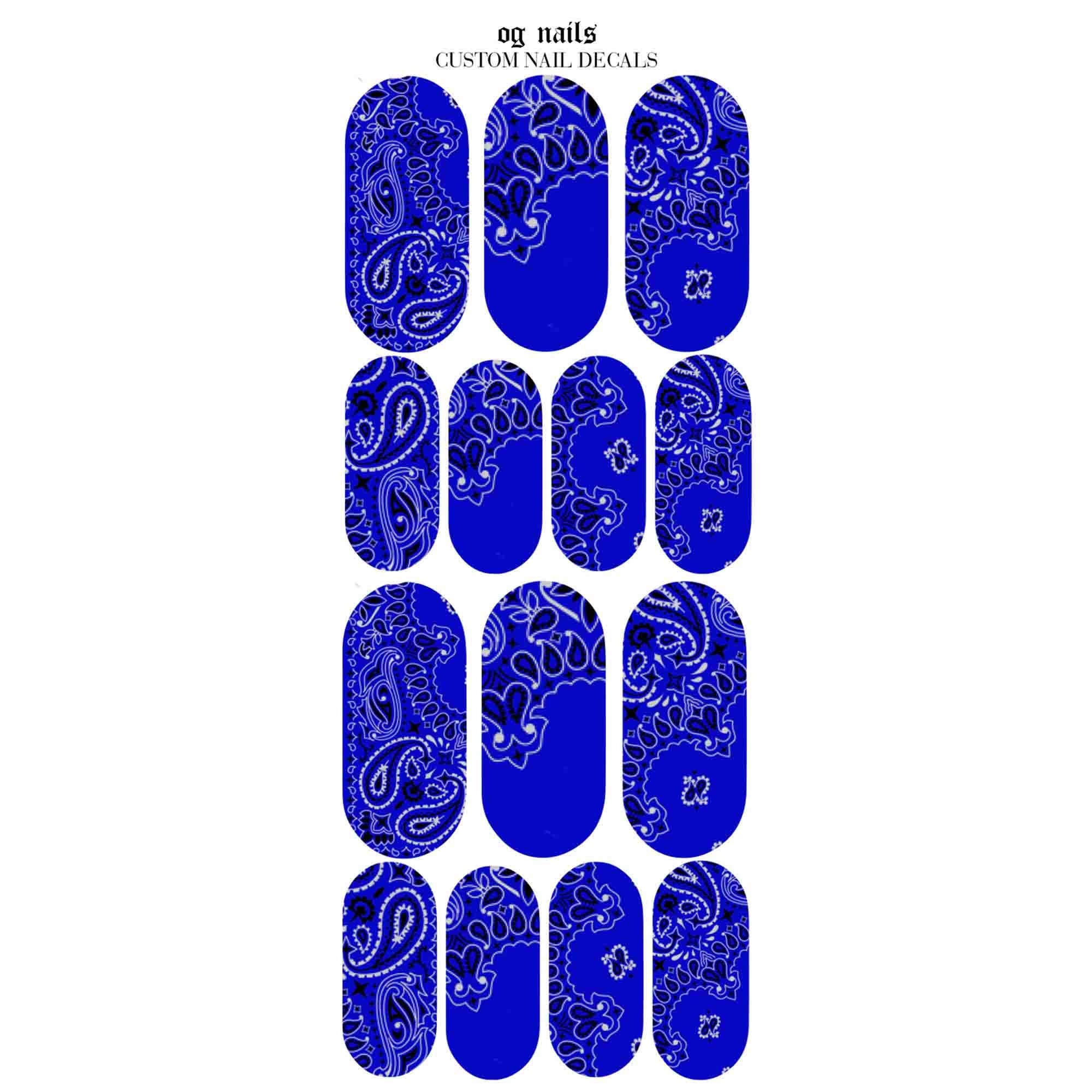 Blue Bandana Nail Decals Paisley Nail Art Waterslide Decal | Etsy