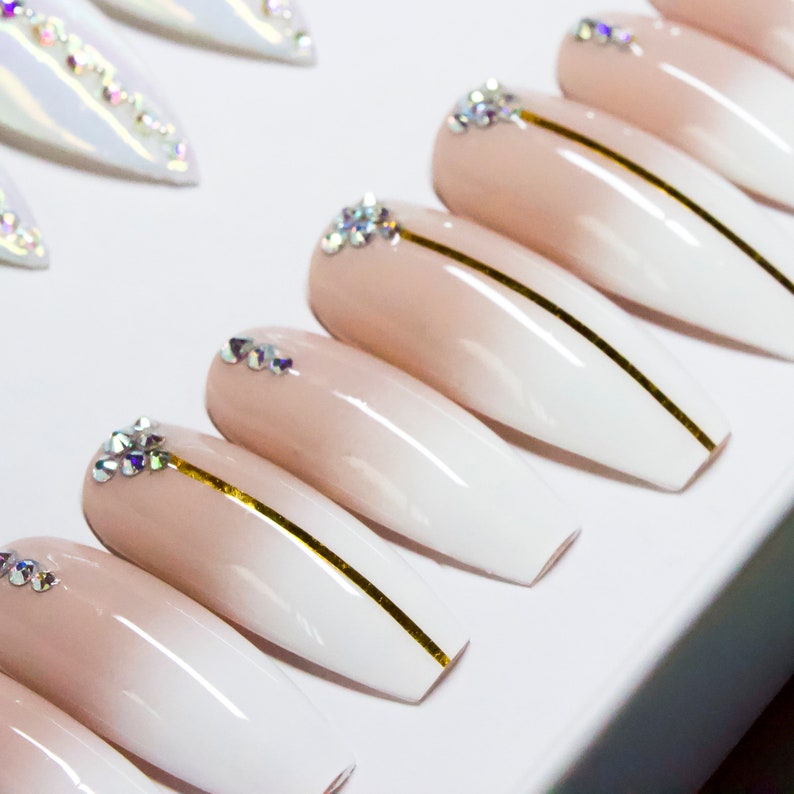 Nude Ombre French Bling Nails Press On Nails Any Shape Or Etsy