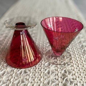 Starburst Etched Cranberry Cordial 4 oz Glasses