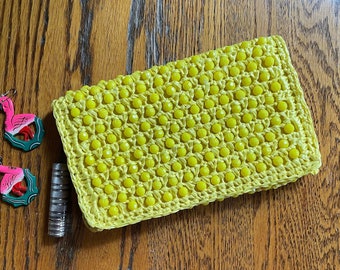 Beaded Raffia Yellow Clutch