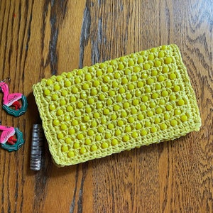 Beaded Raffia Yellow Clutch