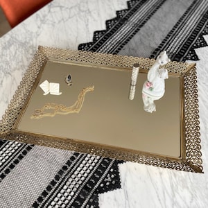 XL Footed Gold Mirror Tray, Ormolu Vanity Tray