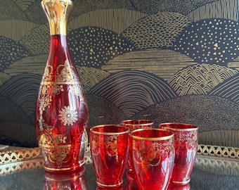 Bohemian Decanter and Cordial/Shot Glass Set