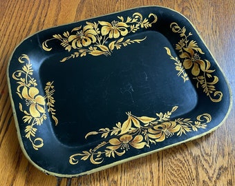 Hollywood Regency Tray Social Supper Floral Serving Tray