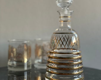 Details about   Vintage Art Deco Frosted Glass And Gold Decanter 