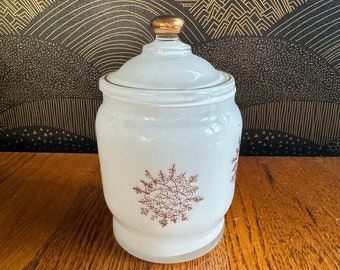 Apothecary Glass Jar with Gold Flower/Snowflake Design, Colonial Glass Jar with Lid
