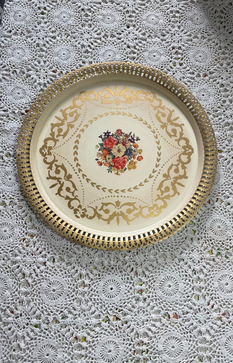 Hollywood Regency Tray Social Supper Floral Serving Tray