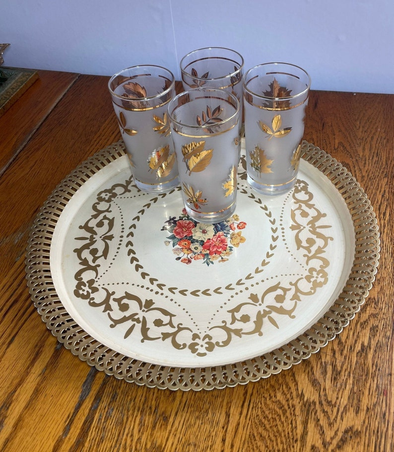 Hollywood Regency Tray Social Supper Floral Serving Tray