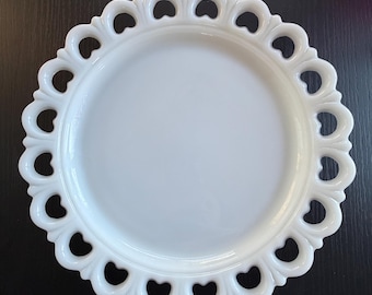 Lace Edge Milk Glass Serving Platter, Milk Glass Lace Edge Cake Plate